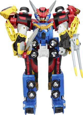 The Beast-X Megazord, made when you combine the Beast Wheeler, Beast Chopper, and Beast Racer.